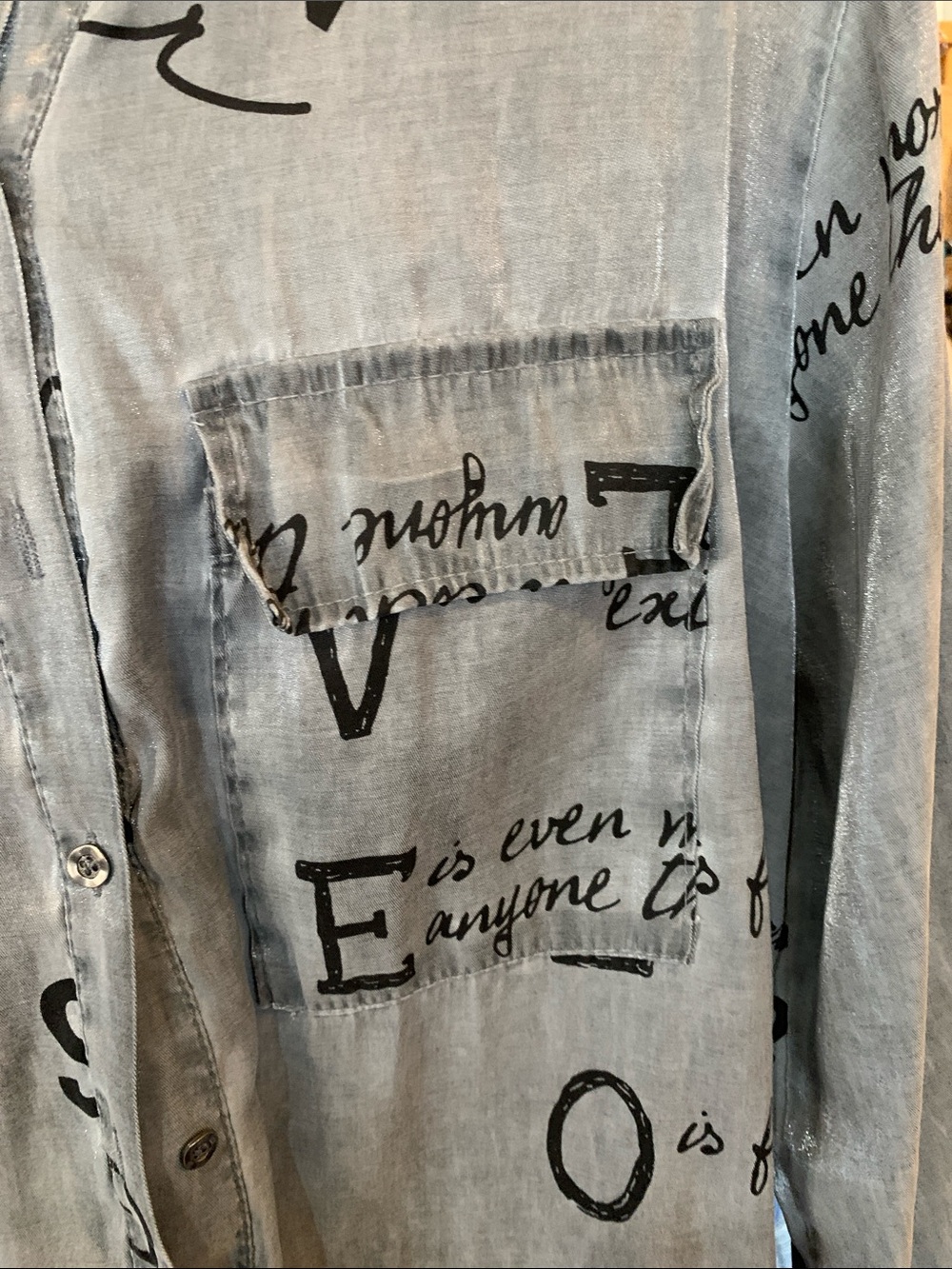 Grey Script-Print Men's Button Shirt - Picture 4 of 6